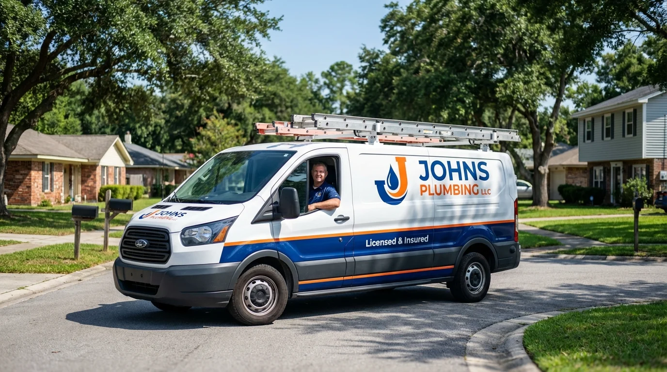 Johns Plumbing LLC service van in Oyster Bay, NY