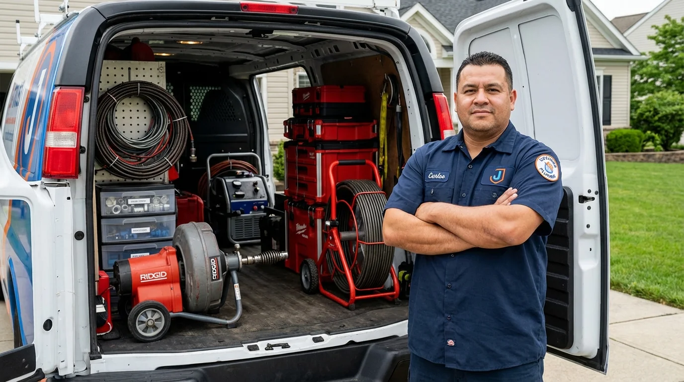 Professional drain cleaning equipment and Johns Plumbing LLC plumber in Oyster Bay