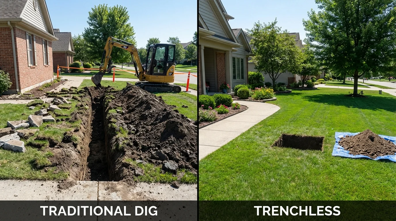 Trenchless sewer repair with minimal yard damage versus traditional excavation in Oyster Bay, NY
